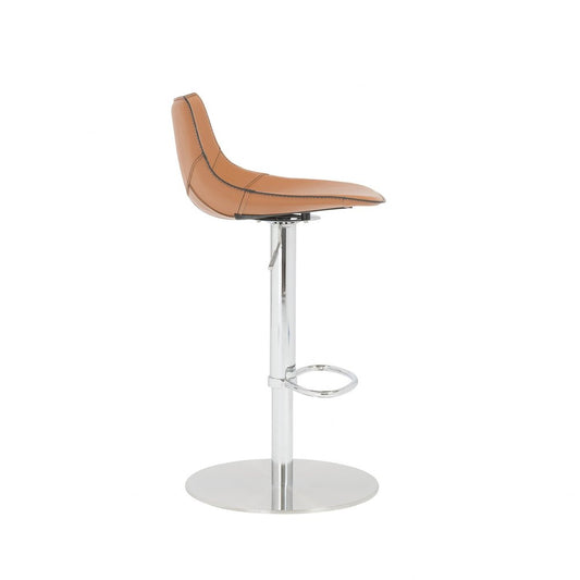 Terra Cotta And Silver Faux Leather And Steel Low Back Bar Height Swivel Bar Chair