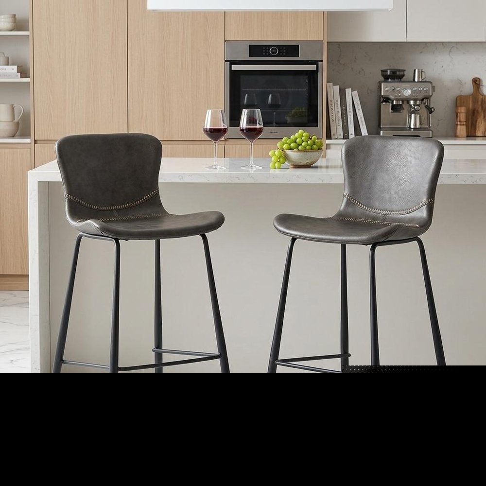 Set of Two 26" Gray And Black Steel Low Back Counter Height Bar Chairs