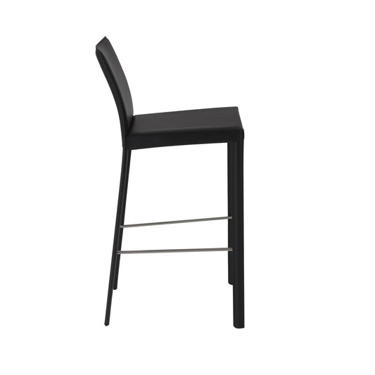 Set of Two 30" Black Faux Leather and Steel Bar Height Bar Chairs