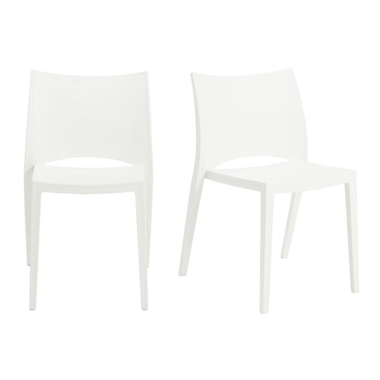 Set of Two White Heavy Duty Plastic Outdoor Stacking Dining Chairs