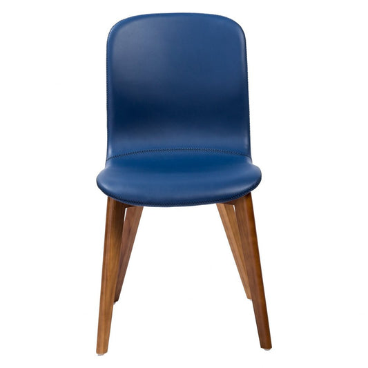 Set of Two Blue and Brown Upholstered Leather Dining Side Chairs