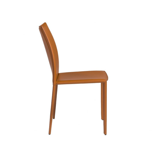 Set of Two Terra Cotta Upholstered Leather Dining Side Chairs