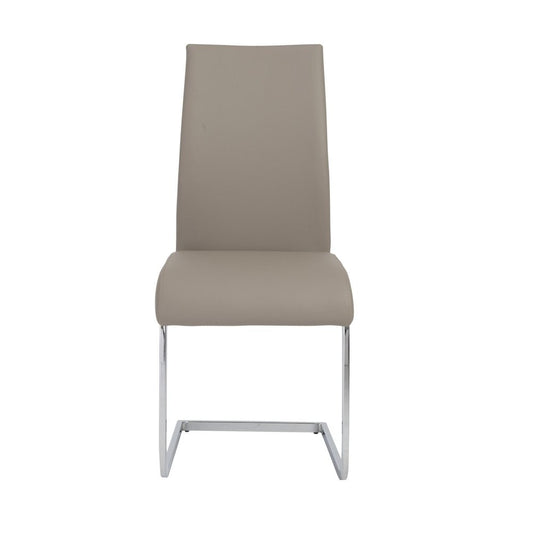 Set of Four Taupe and Silver Upholstered Leather Dining Side Chairs