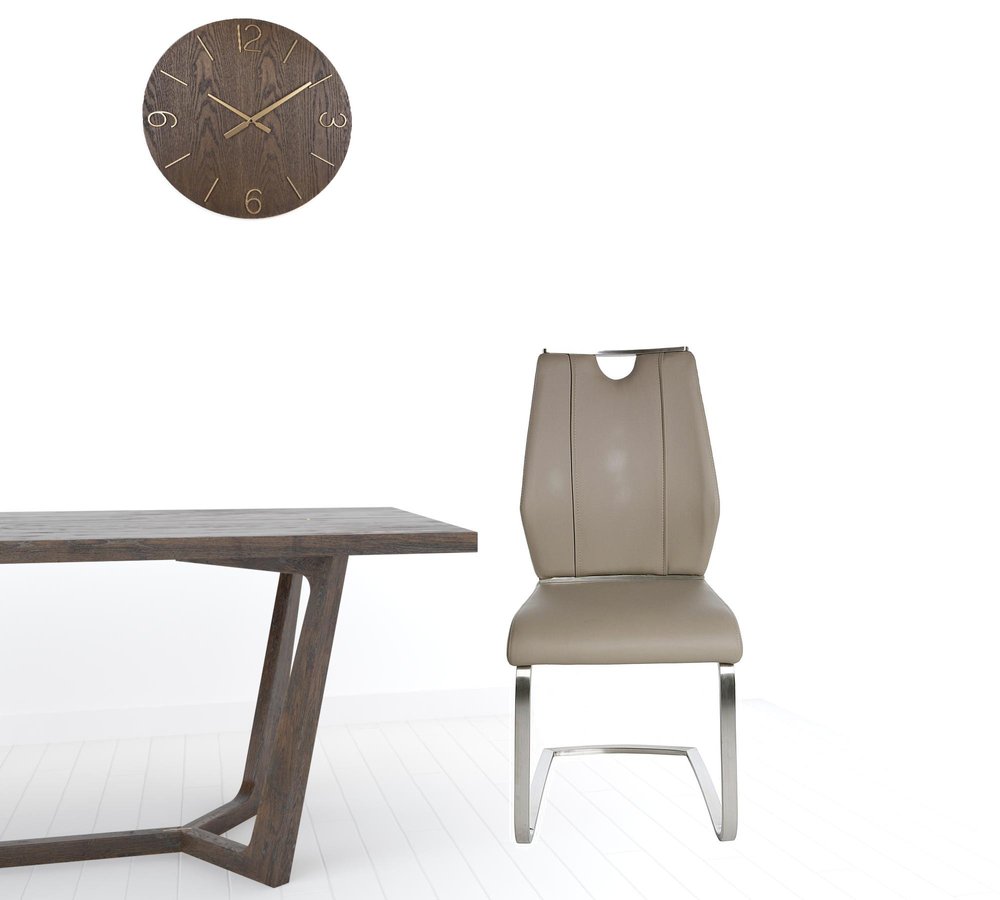 Set of Two Taupe and Silver Upholstered Leather Dining Side Chairs