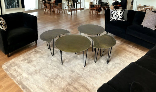 Set of Four Brass Aluminum and Metal Free Form Frame Bunching Coffee Tables