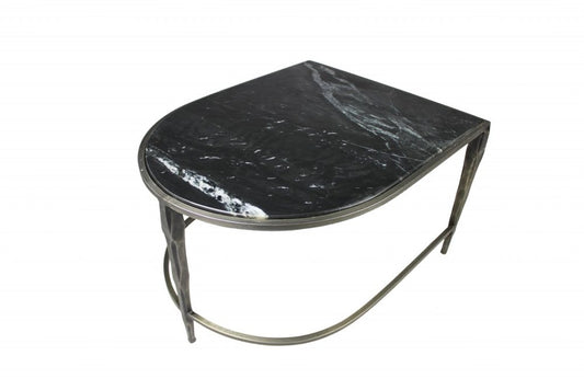 Set of Two Clear and Gold Glass and Iron Oval Frame Nested Coffee Tables
