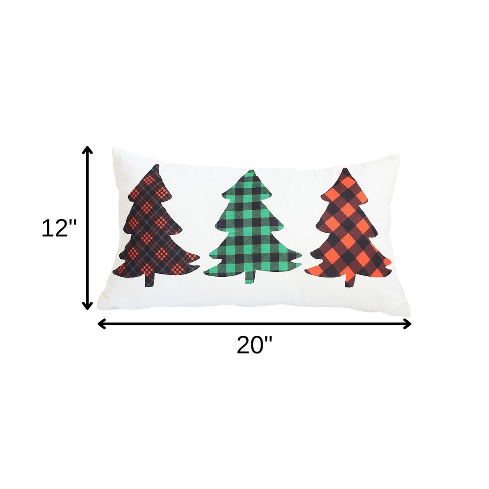 Christmas Tree Trio Plaid Lumbar Throw Pillow