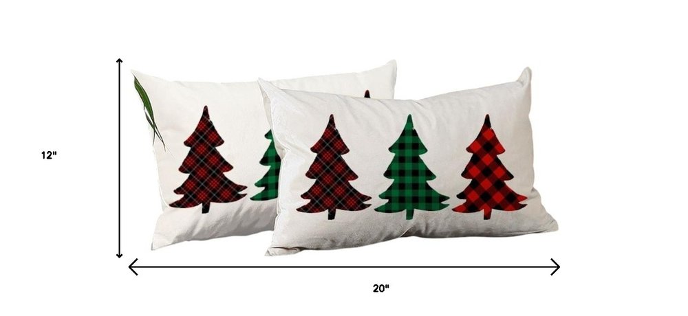 Set of 2 Christmas Tree Trio Plaid Lumbar Pillow Covers