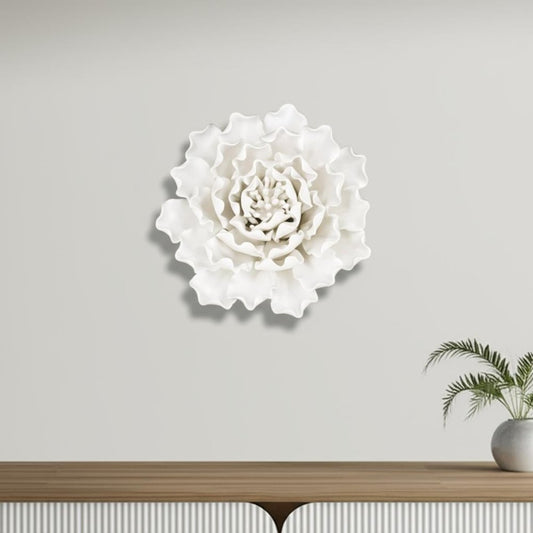 6" Off White Ceramic Flower Hanging Dimensional Sculpture