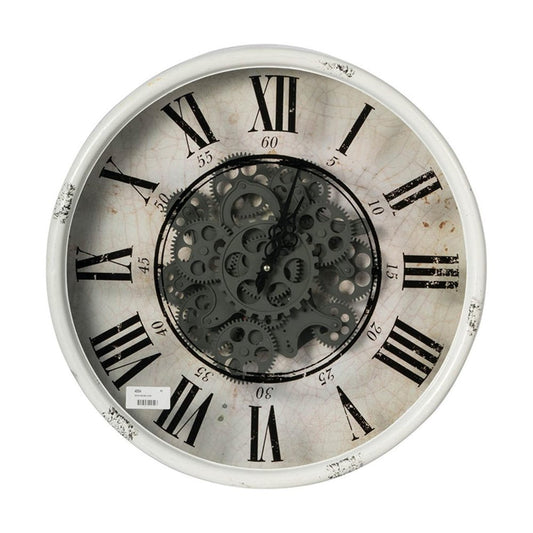 20" White And Black Iron Analog Distressed Round Wall Clock