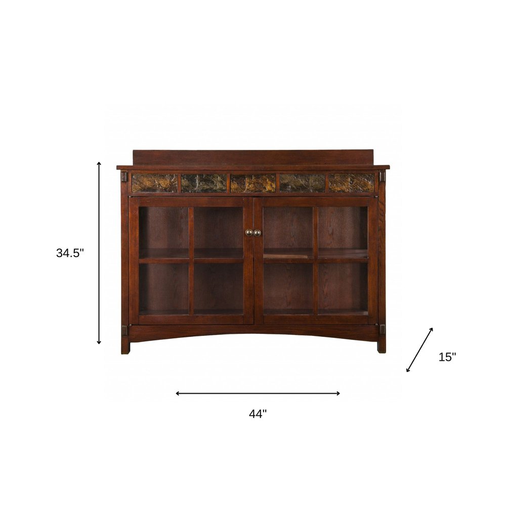 44" Brown Wood With Glass Sideboard with Two Doors