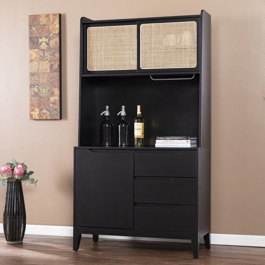 70" Black Wood Three Door Three Drawer