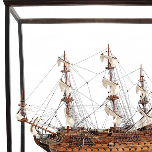 69" Wood Brown Solid Wood Hand Painted San Felipe Large Floor Display Model Boat