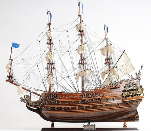 33" Brown Solid Wood Hand Painted Boat Model Boat