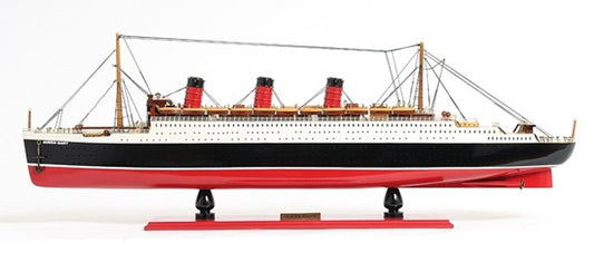 12" Black And Red Solid Wood Hand Painted Boat Model Boat