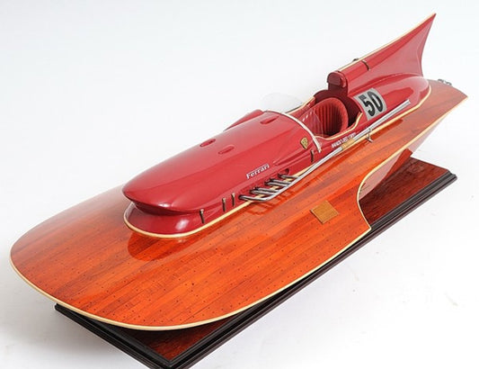 10" Solid Wood Hand Painted Ferrari Hydroplane Large Model Boat