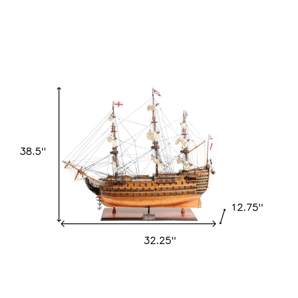 32" Wood Brown Solid Wood Hand Painted HMS Victory Copper Bottom Model Boat