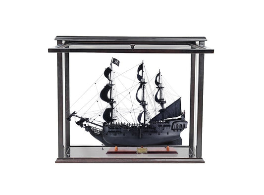 30" Black Solid Wood Hand Painted Black Pearl Pirate Medium Open Display Case Model Boat