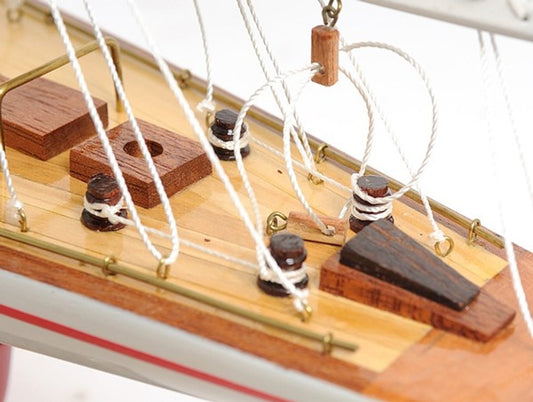 32" Red and White Solid Wood Hand Painted p-Oxybis(benzenesulfonyl hydrazide) Model Boat