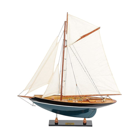 31" Black Blue And White Solid Wood Pen Duick Hand Painted Model Sail Boat