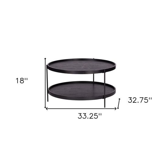33" Black Manufactured Wood And Metal Round Coffee Table