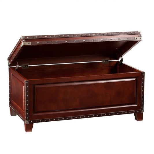 40" Brown Solid Wood And Metal Rectangular Coffee Table
