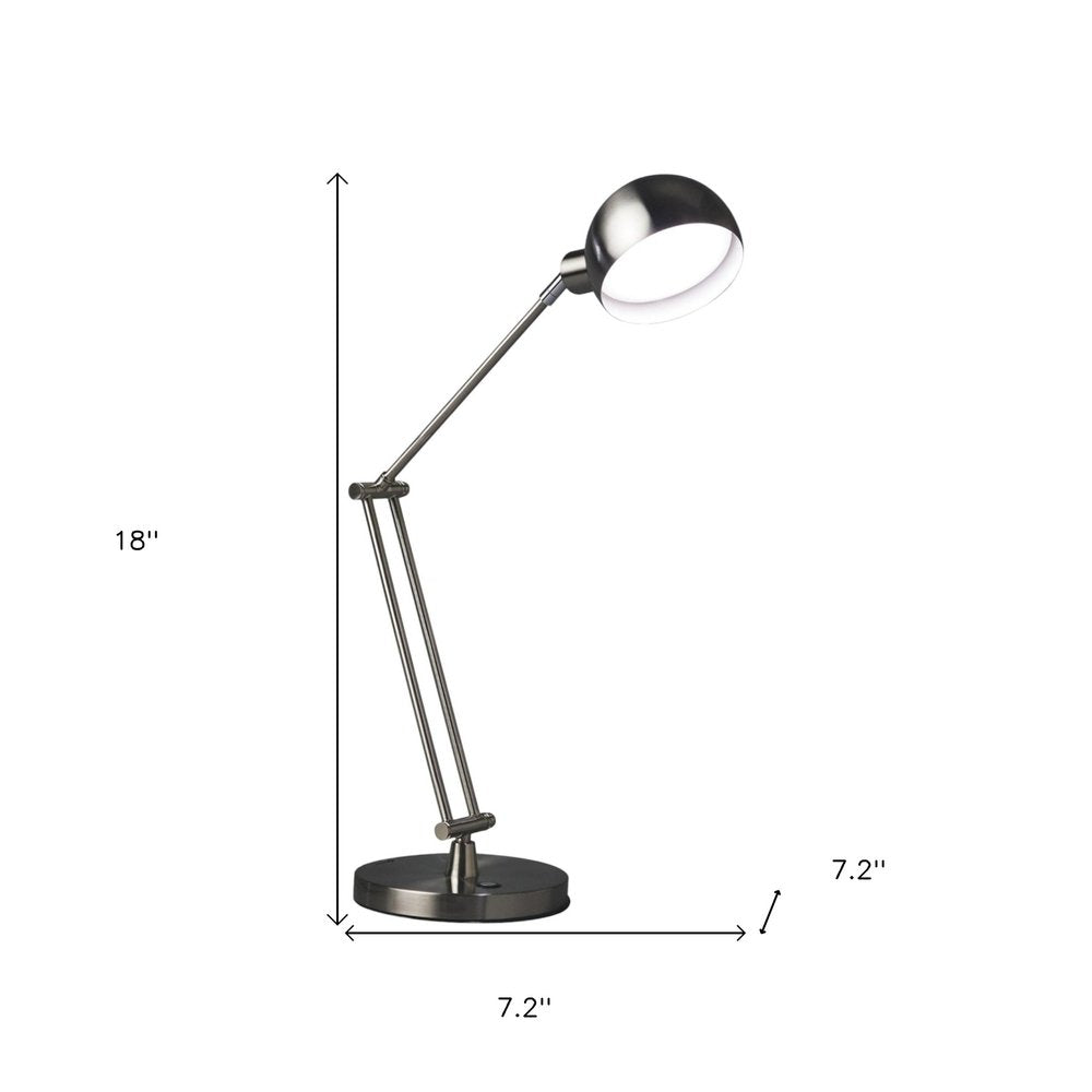 18" Nickel Metal Adjustable Swing Arm LED Desk Lamp With USB