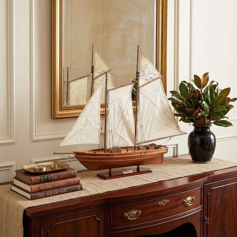 28" Wood Brown America 1851 Yacht Hand Painted Sculpture