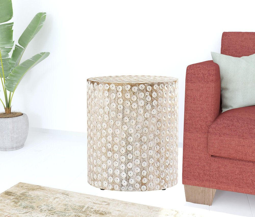 18" Washed White Solid Wood Round End Table