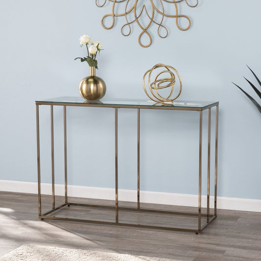 42" Clear and Gold Glass and Metal Frame Console Table