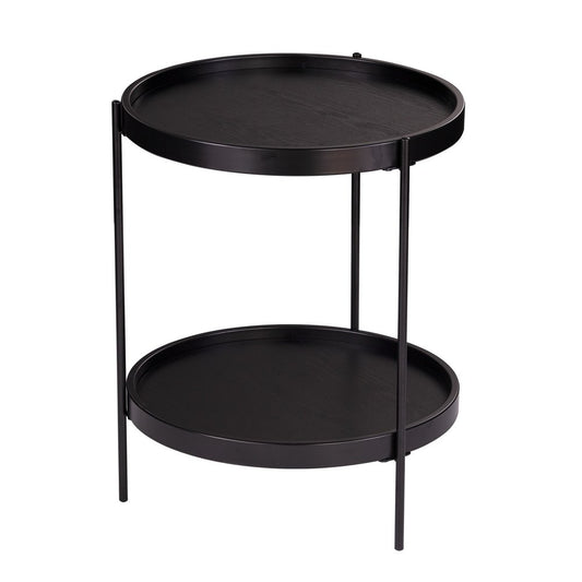 24" Black Manufactured Wood And Iron Round End Table With Shelf