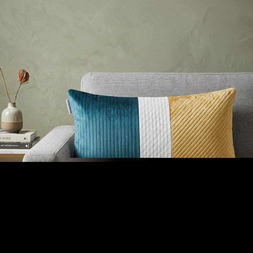 12" X 24" Sea Green Striped Velvet Throw Pillow