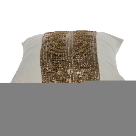 Glam Beige with Golden Sequins Lumbar Throw Pillow