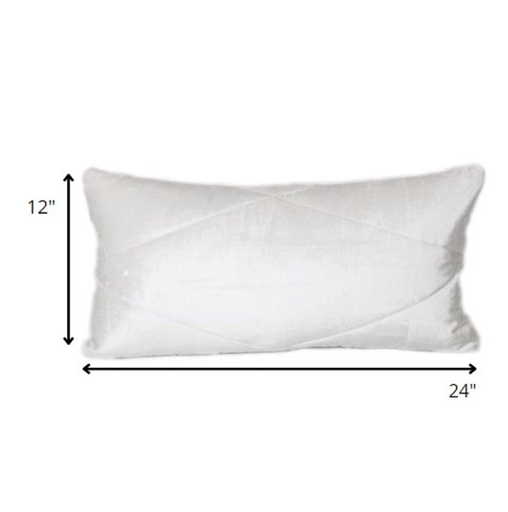 12" X 24" White Velvet Lumbar Throw Pillow