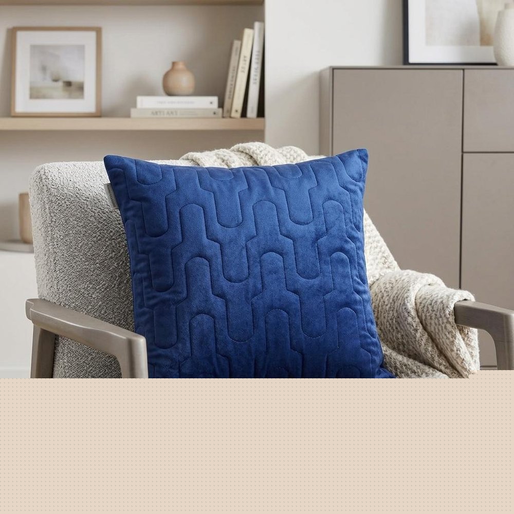 Geometric Lush Quilted Blue Throw Pillow