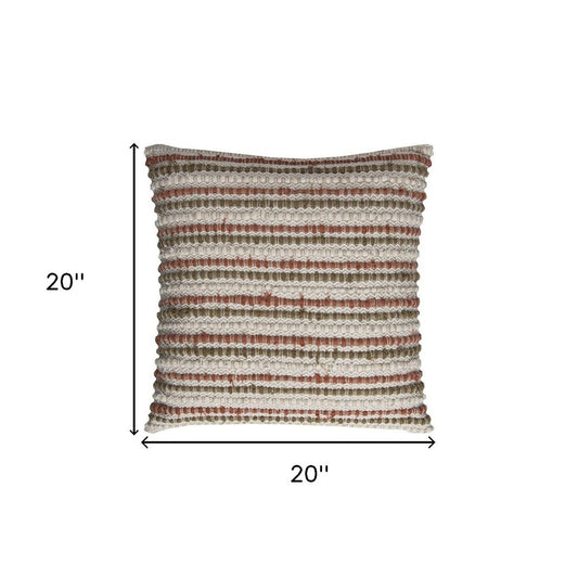 Brown Beige Nubby Texture Bands Throw Pillow