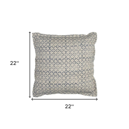 Blue Beige Distressed Block Throw Pillow