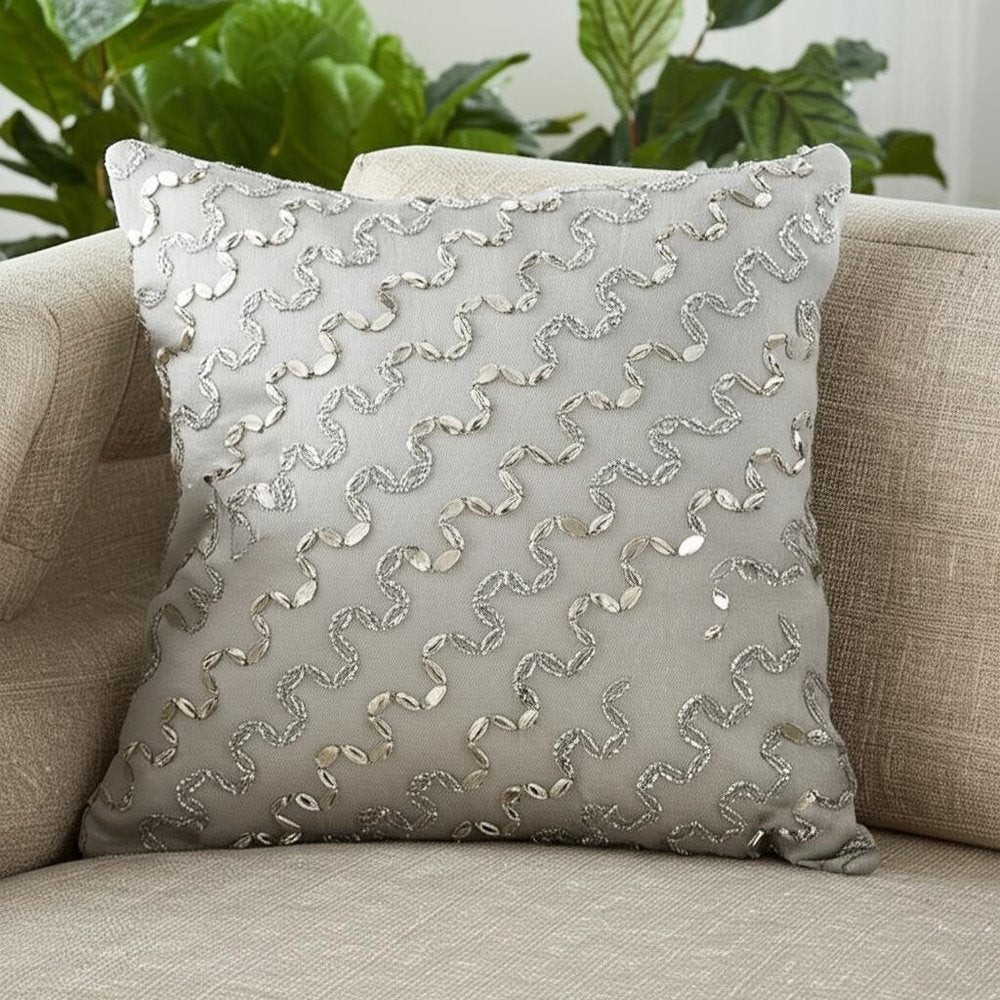 Lux Silver and Gold Beaded Chevron Throw Pillow