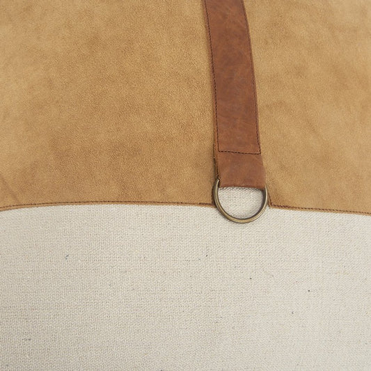 20" Natural and Brown Cotton and Leather Throw Pillow