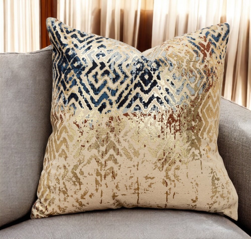 Beige Navy Distressed Retro Modern Throw Pillow