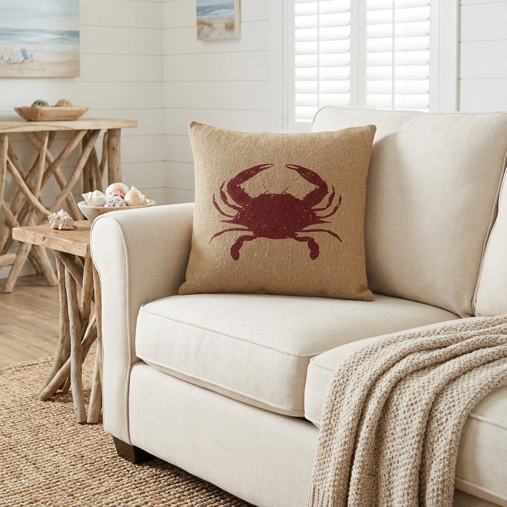 Tan Brown Distressed Crab Throw Pillow