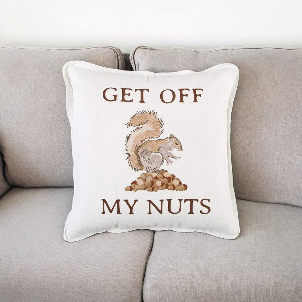 Brown and White Get Off My Nuts Modern Throw Pillow