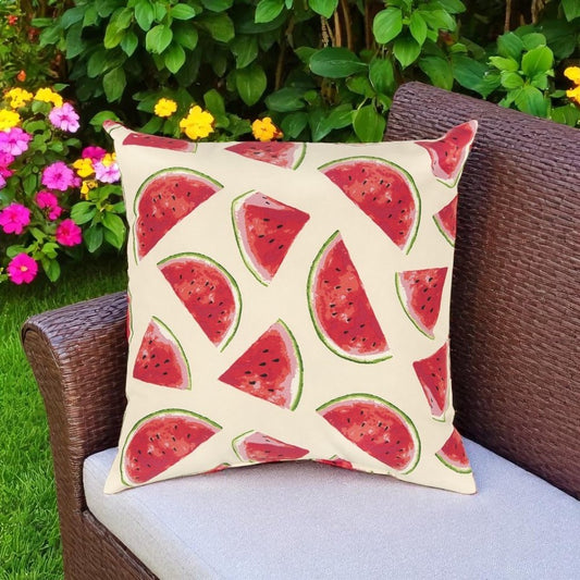 22" Natural And Red Watermelon Indoor Outdoor Throw Pillow