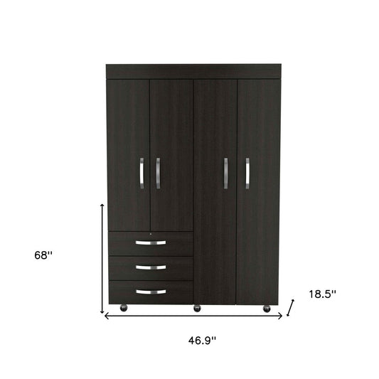 68" Wood Three Drawer Combo Dresser