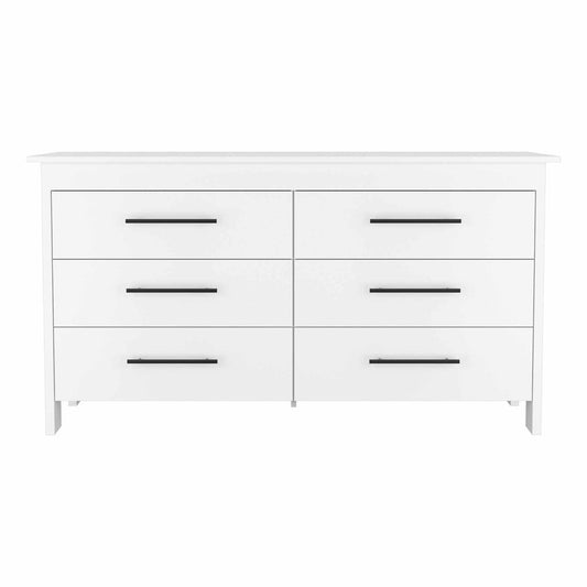 59" White Wood Six Drawer Double Dresser