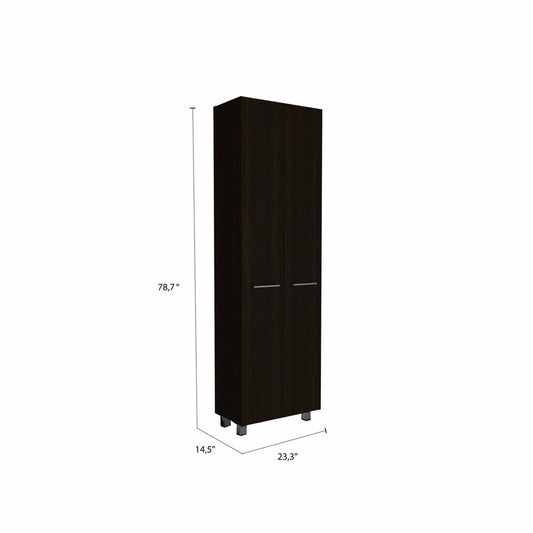 79" Modern Black Pantry Cabinet with Two Doors and Five Shelves