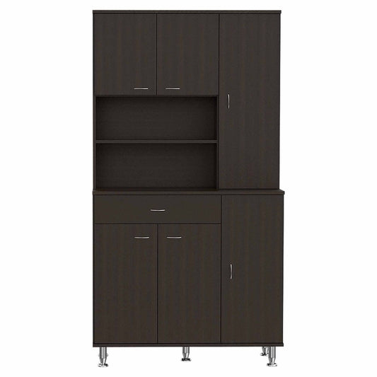 67" Black Wood Seven Door Pantry Or Storage Closet
