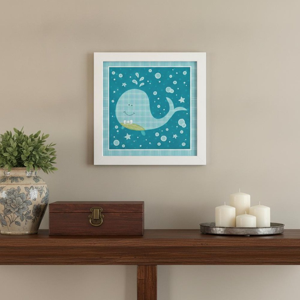 Beetle and Bob Baby Whale White Framed Print Wall Art