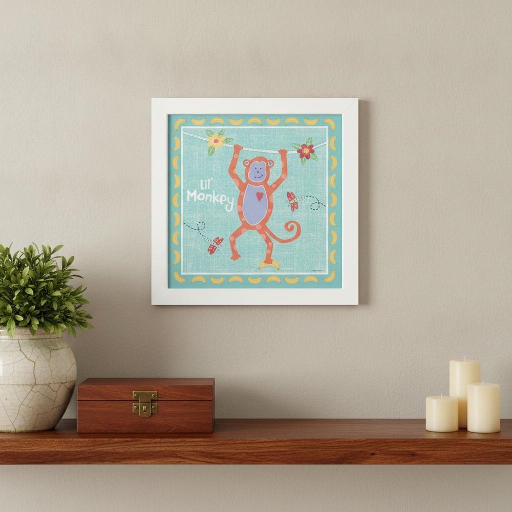 Beetle and Bob Baby Monkey White Framed Print Wall Art