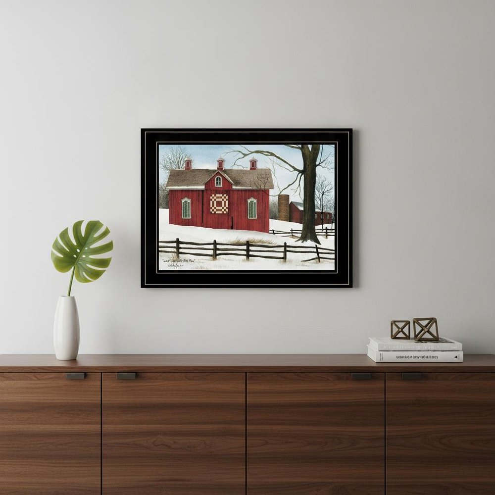 Lovers Knot Quilt Block Barn 2 Black Framed Print Wall Art